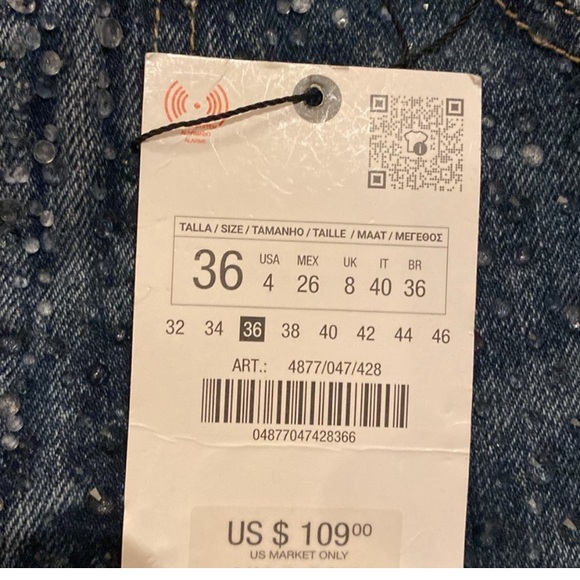 Zara jeans size 36, crystal beads no stretch relax fit - Picture 1 of 6